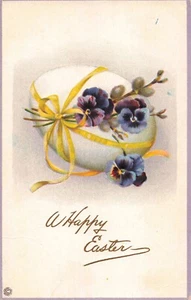Ein frohes Osterei umwickelt mit Band Lilly um 1908 Postkarte D490 - Bild 1 von 2