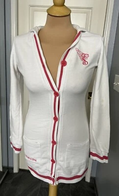Cárdigan con capucha Triple Five Soul abotonada talla pequeña blanco rosa universitario Y2K Foto 1 de 4