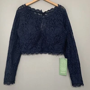My Michelle Size 15 Navy Midnight Lace Cropped Top Glam Elegant Event Whimsigoth - Picture 1 of 9