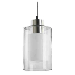 Quorum 5" 1-Light Mini Pendant Clear Glass Shade in Satin Nickel Finish 882-65 - Picture 1 of 4