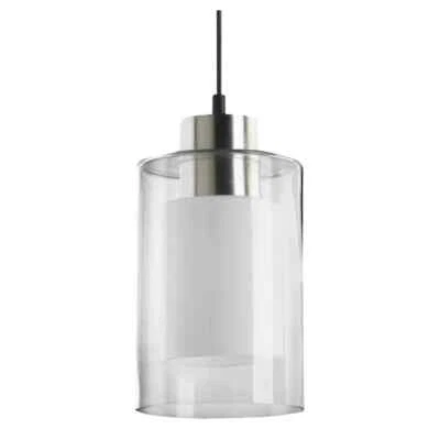 QUÓRUM ILUMINACIÓN 1 LUZ MINI COLGANTE NÍQUEL SATINADO CRISTAL ESMERILADO TRANSPARENTE 5"W 9.25"T Foto 1 de 2