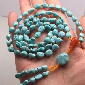 Handmade natural turquoise 108 knot necklace red agate Thanksgiving Day - Picture 1 of 7