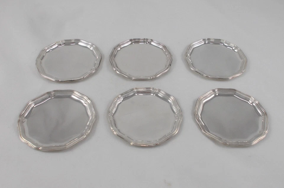 Raro Set 6 Sottopiatto/Gläserteller Stile Barocco Di 835er Argento Lutz & Weiss - Immagine 1 di 4