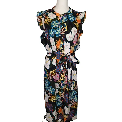 Rachel Roy Ria Midi цветочный кокетливая рубашка платье 1 X тропический пляжный на пуговицах ремень - Изображение 1 из 4