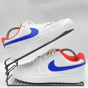 Nike Court Vision Low White Blue Red Trainers Size UK 7 Mens Leather Gym Casual - Picture 1 of 8
