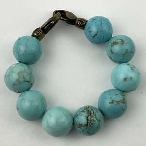 Lenny & Eva Girl Child Turquoise Ball Bead Bracelet Stretch Brass Clasp Sz. 5.5" - Picture 1 of 8