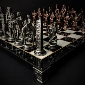 Antique Chess Sets Large Pharaoh Handmade Wood Chess Board Christmas Gift 🎁 - Picture 1 of 13