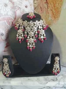 Indische Perlen Silber Perle Halskette Ohrringe Schmuck Set Hochzeit Party Kleidung - Bild 1 von 3