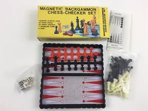 Vintage Magnetic Backgammon Chess Checker Set Complete in Box - Bild 1 von 5