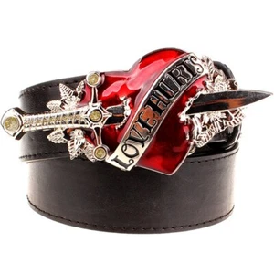 Fashion Leather Belt Red Heart Arrow Love Hurts Design Punk Rock Waistband  - Picture 1 of 21