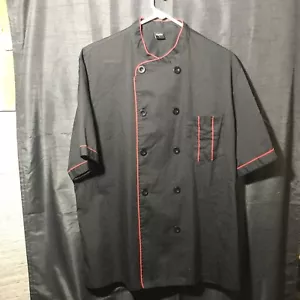 TopTie Unisex Short Sleeve Chef Coat Black With Red Stripes Size L - Picture 1 of 3