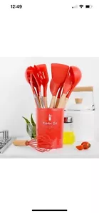 12Pcs Wooden Non stick Silicone Cooking Utensil Set Kitchen Spatula Spoons Tools - Picture 1 of 7