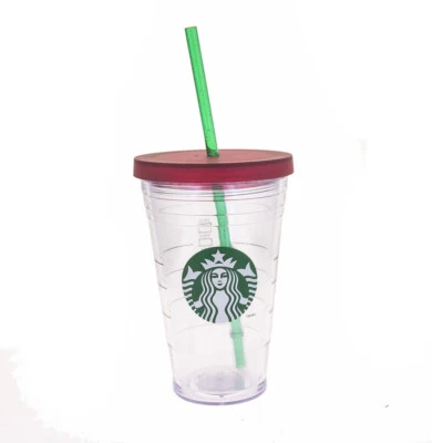 VASO STARBUCKS Cristal Rojo Grande Verde Sirena Logo Sirena Taza Fría 16 OZ Foto 1 de 3