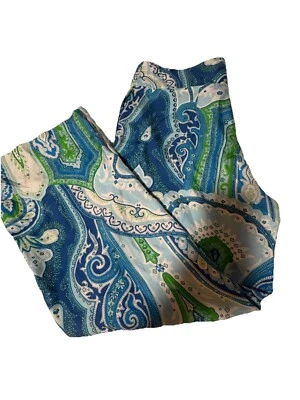 Pantalones para mujer J. Mclaughlin 10 azul verde cachemira frente plano 100 % seda pierna ancha Foto 1 de 4