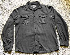 Ccs Men's Heather Black Long Sleeve Button Down Shirt Hidden Pocket Medium Skate