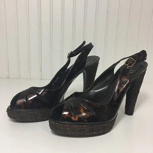 Stuart Weitzman patent leather animal print Peep Toe platform heels 8.5M - Picture 1 of 7