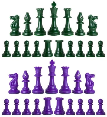 Staunton Single Weight Chess Pieces - Set of 34 Army Green & Purple - 4 Queens - Image 1 of 3