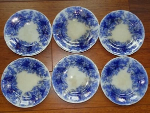 SARREGUEMINES 6 ANCIENNES ASSIETTES DESSERT BRYONIA BLEU OR 19 eme - Imagen 1 de 12