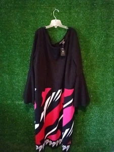 Ashley Stewart Midi Dress Bell Sleeve Black White And Red Size Plus Size Woman A - Picture 1 of 6