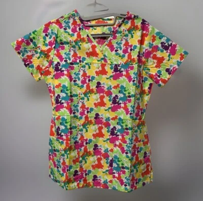 Jockey Scrub Top XS NWT Multicolor Splatter Paint Print Nurse Medical Uniform - Image 1 of 4