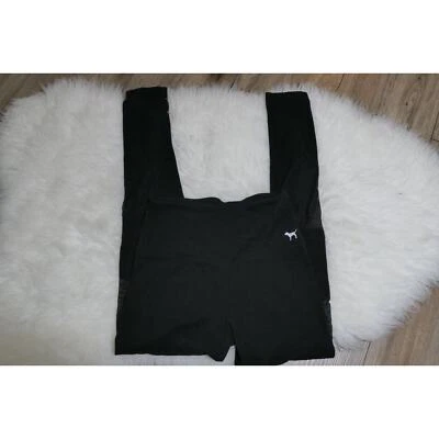 Victorias Secret PINK Leggings Sz XS Vented Black Yoga Pants Mesh Leg Dog Logo - Image 1 of 4