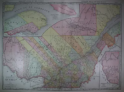 Huge Pristine 1912 McNally Atlas Map ~ QUEBEC, CANADA ~ (XXL20x28) #1280 • 16$