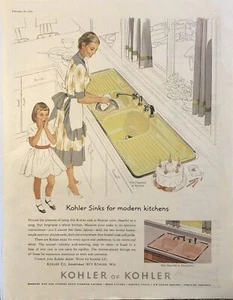 1959 Kohler Kitchen Sink PRINT AD Mother & Daughter Birthday Cake VTG 1950s - Picture 1 of 5