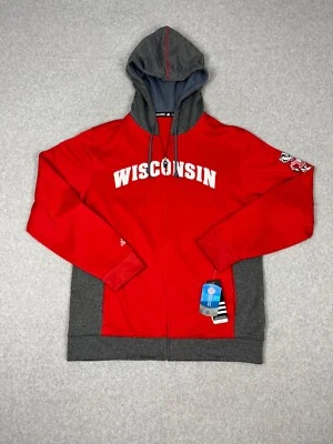 Chaqueta de tejones de la Universidad de Wisconsin adulto S roja Adidas cremallera completa con capucha Foto 1 de 4