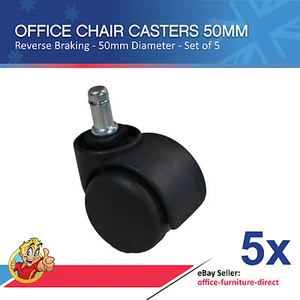 Office Chair Casters Reverse Brake Locking Caster Office Chairs Wheels x5 NEW - Picture 1 of 8