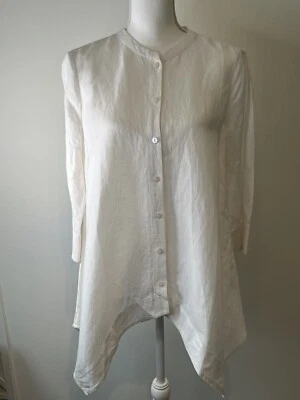 限量女式白色亚麻鲨鱼咬束腰上衣全新带标签 MSRP 69 美元 — 第 1/4 张图片