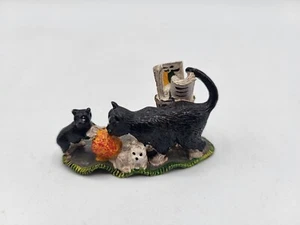 Vtg Painted Pewter Cat Kittens Yarn Trash Can - Imagen 1 de 5