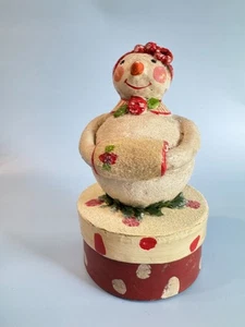 Vintage Penny Mcallister Paper Mache Snowgirl Box Christmas Figurine Folk Art 7" - Picture 1 of 5