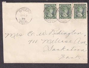 Canada 1935 cover Speers SASK to Mrs E W Ridington 711 Melrose Ave Saskatoon - Picture 1 of 1