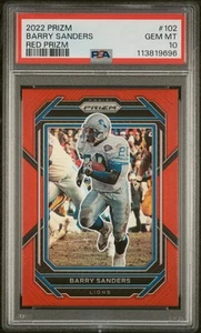 2022 Panini Prizm Barry Sanders Red Retail Prizm SSP PSA 10 Gem Mint Pop 2 HOF - Picture 1 of 2