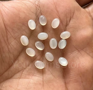 Natürlicher weißer Mondstein oval Edelstein, flache Rückseite Cabochon Größe 3x5 mm bis 12x16 mm - Bild 1 von 3