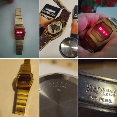 Reloj de cuarzo Bulova RED DISPLAY 1970 estilo ojo de tigre esfera N6 *BATERÍAS NUEVAS Foto 1 de 4