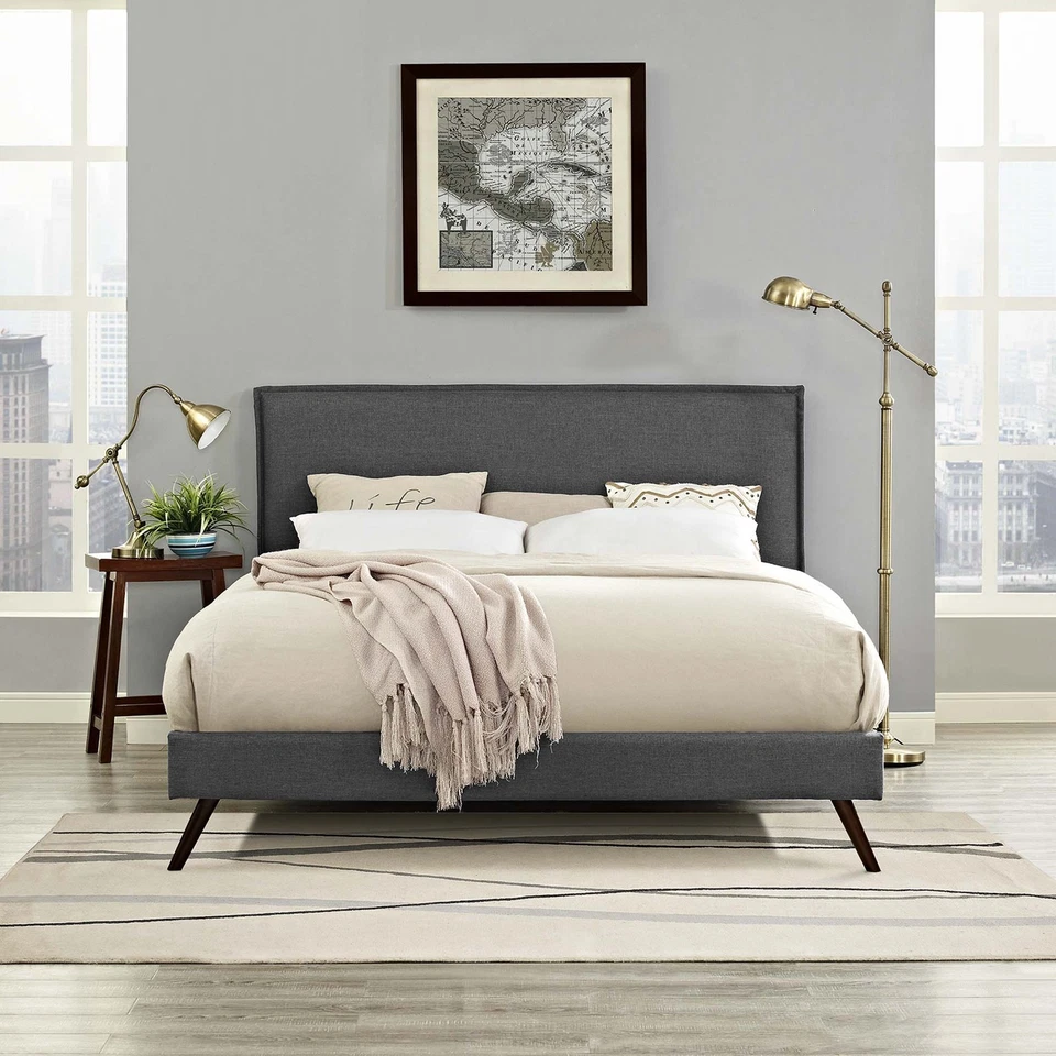 Modway Amaris Queen Fabric Platform Bed With Round Splayed Legs MOD-5904-GRY