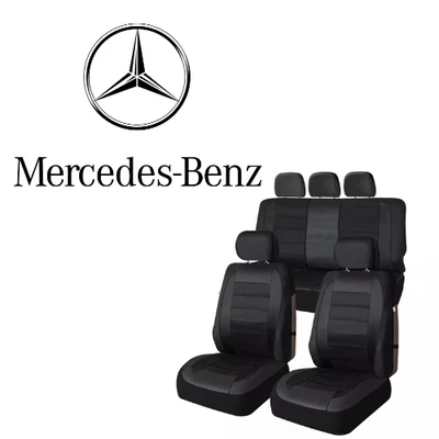 Juego de 9 fundas de asiento de coche negras para todos Mercedes-Benz cuero ecológico para parte trasera delantera Foto 1 de 4