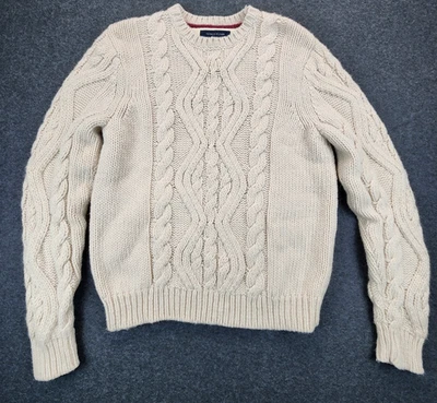 Tommy Hilfiger Sweater Mens Beige Size M Cable Chunky 3D Knit Wool Heavyweight - Image 1 of 4
