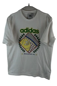 Adidas Mens White Crewneck Graphic Logo T Shirt Spots Tennis Size M - Picture 1 of 8
