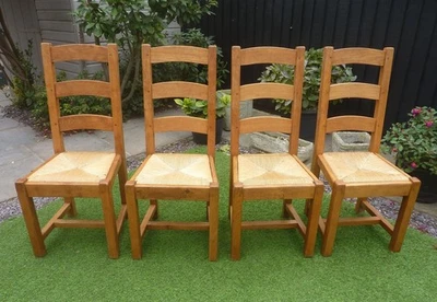 Antix Set of 4 French Oak Farmhouse Chairs. Rustic Distressed Finish - Image 1 of 4