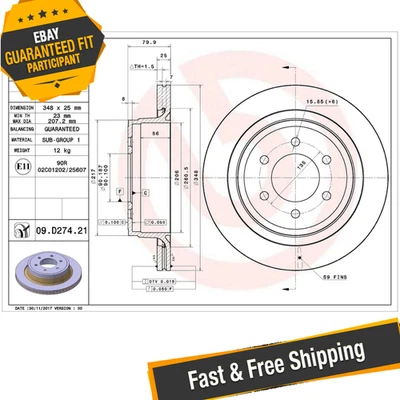 Brembo 09.D274.21 348mm Rear Disc Brake Rotor for 2012-2018 Ford F-150 — 第 1/4 张图片