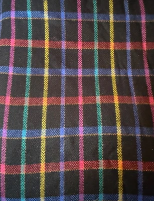Remanente de tela de lana a cuadros negra, rosa, amarilla, verde, azul - 4 yardas x 60" Foto 1 de 4