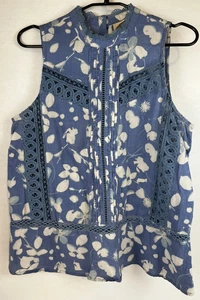 Top para mujer Vanessa Virginia sin mangas cuello alto botones espalda azul y blanco talla 6 - Imagen 1 de 6