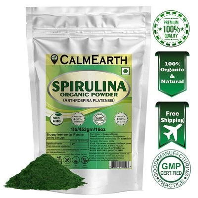 Calm Earth Spirulina Green Bluish Organic Herbal Powder 100% Pure Green Algae fr - image 1 of 4