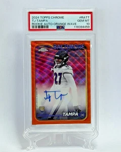 Scheda radiocomandata 2024 Topps Chrome Rookie Auto Orange Wave TJ Tampa #RATT 10/25 PSA 10 - Foto 1 di 4