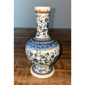 VTG Kutahya Turkish Pottery Vase Handmade Hand Painted Blue Turquoise Red Exc.! - Picture 1 of 24