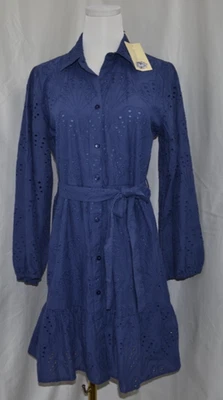 Nuevo con etiquetas Vestido American Flirt Azul Ojales, Vestido con Volantes Manga Larga Cinturón Corbata Talla M Foto 1 de 4