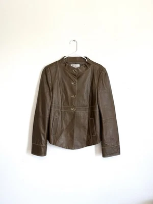 Chaqueta para mujer WORTH Y2K 100 % cuero genuino marrón chocolate talla 12 Foto 1 de 3