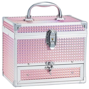 Girls Jewelry Box Organizer with Drawer & Mirror, Shiny Pink Style Lockable S... - Bild 1 von 7